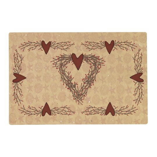 Primitive Pip Berry Heart Wreath Vinyl Placemats
