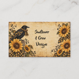 Primitive Plaid Sunflowers & Crow Business Card
