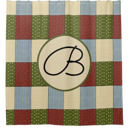 Primitive Quilted Snow Homespun Monogram Shower Curtain Zazzle Com