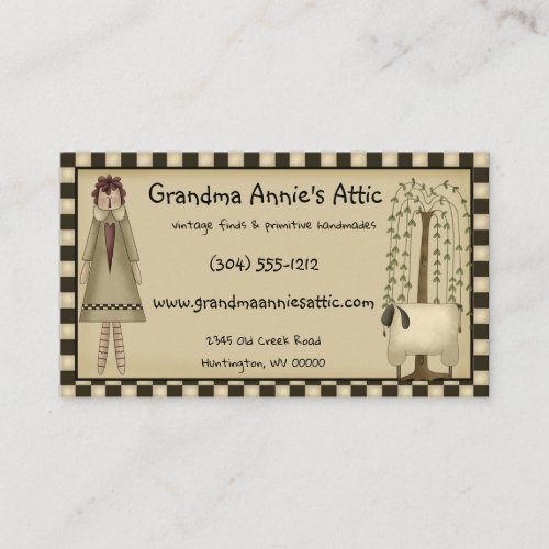Primitive Rag Doll Willow Tree Rustic Country Business Card