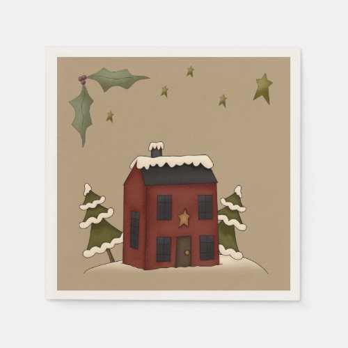 Primitive Red Colonial in the Snow Napkins