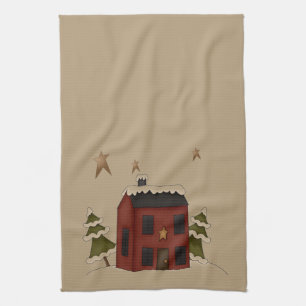 Primitive Red Colonial in the Snow Towel