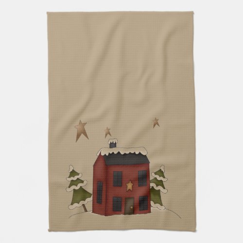 Primitive Red Colonial in the Snow Towel