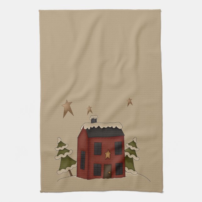Primitive Red Colonial in the Snow Towel (Vertical)