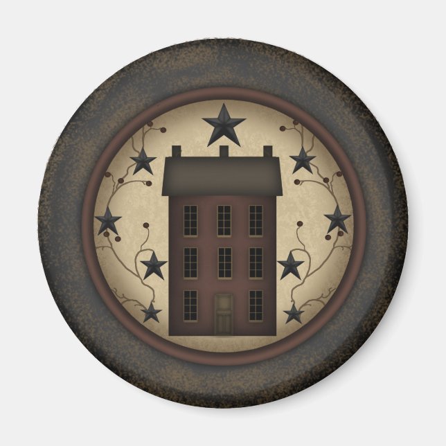 Primitive Red Saltbox House Magnet (Front)