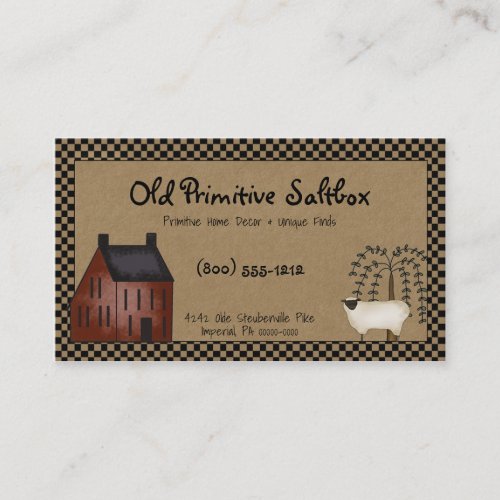 Primitive Red Saltbox House  Sheep Editable Business Card
