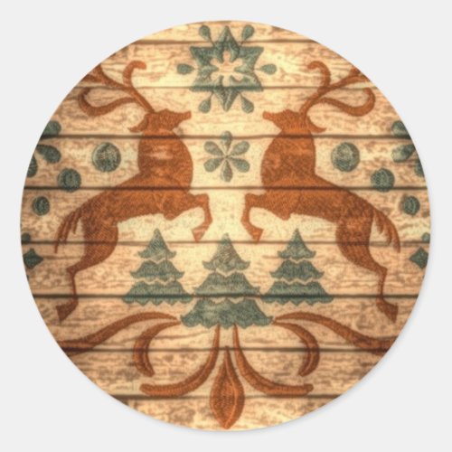 Primitive Reindeer Snowflakes Nordic christmas Classic Round Sticker