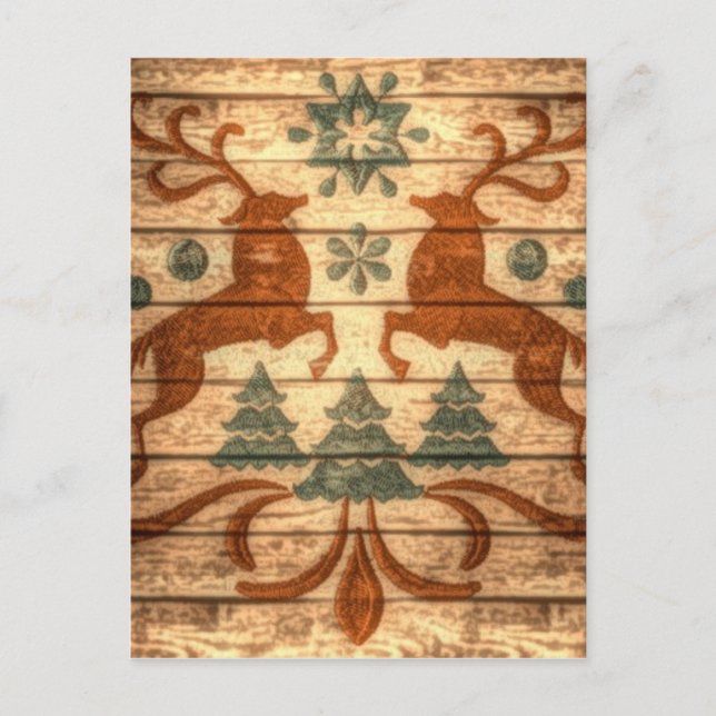 Primitive Reindeer Snowflakes Nordic christmas Holiday Postcard (Front)