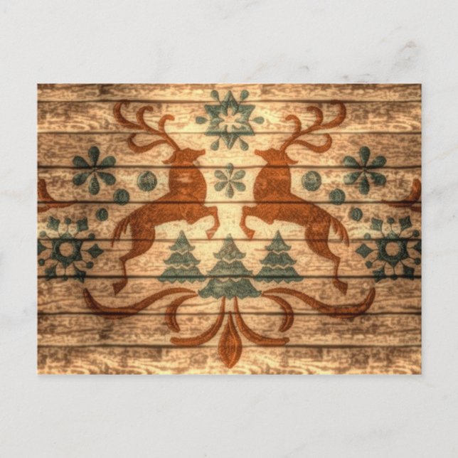 Primitive Reindeer Snowflakes Nordic christmas Holiday Postcard (Front)