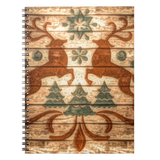 Primitive Reindeer Snowflakes Nordic christmas Notebook (Front)