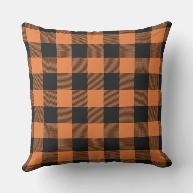 Primitive Rustic Cabin Orange Black Check Plaid Throw Pillow (Back)