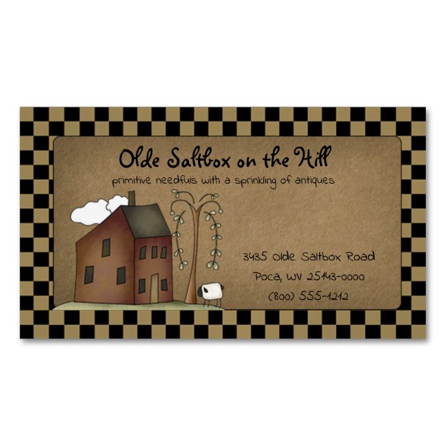 Primitive Rustic Country Saltbox on Kraft Business Card Magnet (Front)