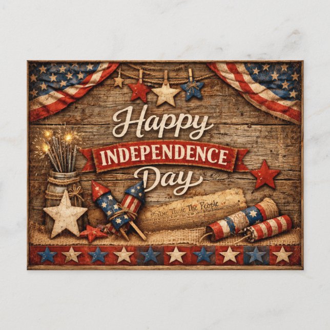 Primitive Rustic Independence Day Holiday Postcard (Front)