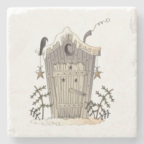 Primitive Rustic Outhouse and Crow Stone Coasters