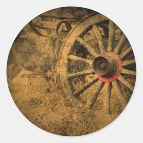 Primitive Rustic Western Country Wagon Wheel Classic Round Sticker