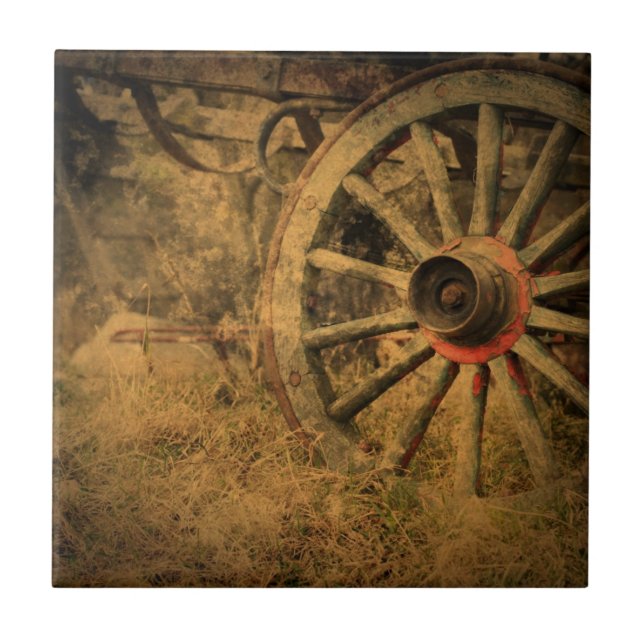 Primitive Rustic Western Country Wagon Wheel Tile (Front)