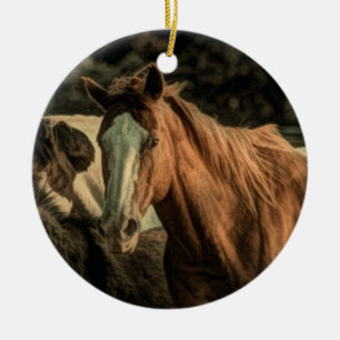 Primitive rustic western country wild horse ceramic ornament