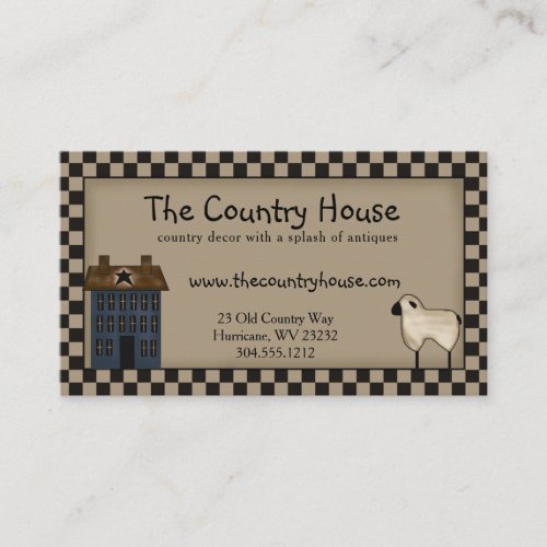 Primitive Saltbox House and Sheep Editable  Business Card