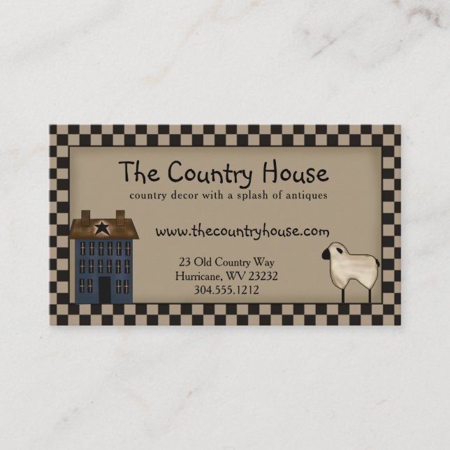 Primitive Saltbox House and Sheep Editable  Business Card (Front)