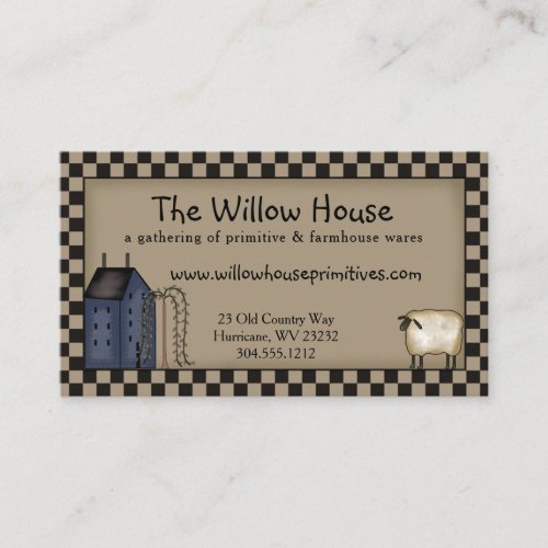 Primitive Saltbox House and Willow Tree Editable   Business Card