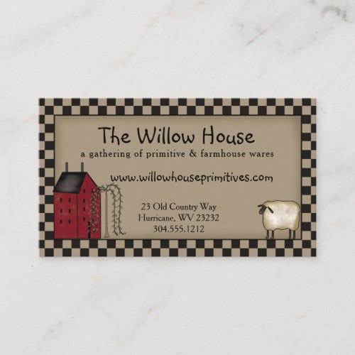Primitive Saltbox House and Willow Tree Editable  Business Card