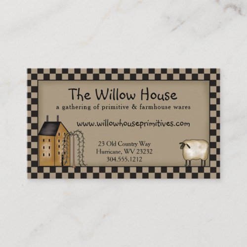 Primitive Saltbox House and Willow Tree Editable   Business Card