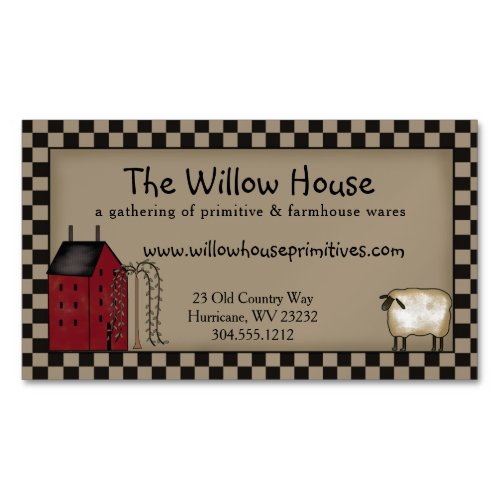 Primitive Saltbox House and Willow Tree Editable  Business Card Magnet