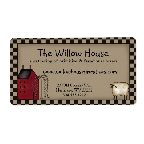 Primitive Saltbox House and Willow Tree Shipping Label