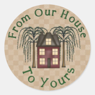 Primitive Saltbox House Round Sticker