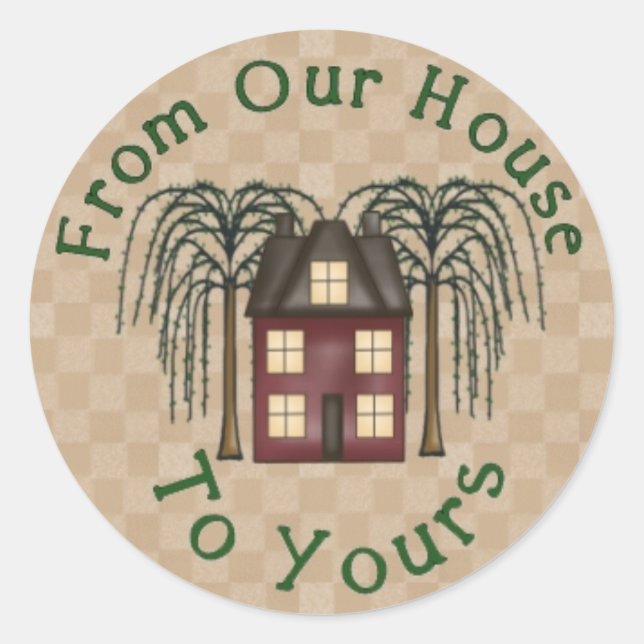 Primitive Saltbox House Round Sticker (Front)