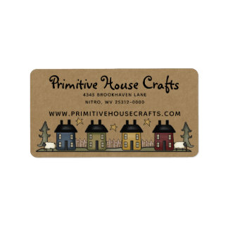 PRIMITIVE SALTBOX HOUSES & STARS RETURN ADDRESS LABEL