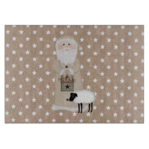Primitive Santa Glass Cutting Board