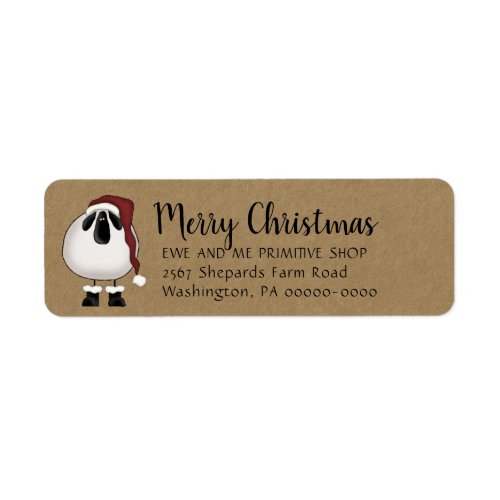 Primitive Santa Sheep Christmas Return Address Label