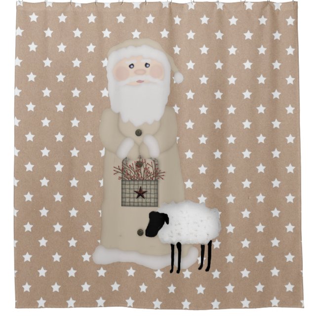 Primitive Santa Shower Curtain (Front)