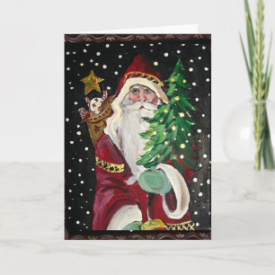 Primitive Santa & Toys old tyme Holiday Card