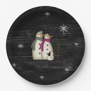 Primitive Snow Couple With Dog Paper Plates