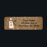 Primitive Snowman Address Label<br><div class="desc">This Primitive Snowman Address Label features a primitive snowman with a vintage paper look background. Great for all your Primitive Holiday or Country Mailings.</div>