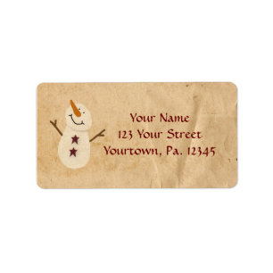 Primitive Snowman Address Label