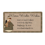 Primitive Snowman Address/Shipping Label<br><div class="desc">This primitive address/shipping label features a primitive snowman dressed in a green coat with burgundy heart buttons with a crow on his shoulder and a matching hat and falling snow of course! Vintage/grungy background with "Warm Winter Wishes". Perfect for all of your holiday mailings. If you need any matching items...</div>