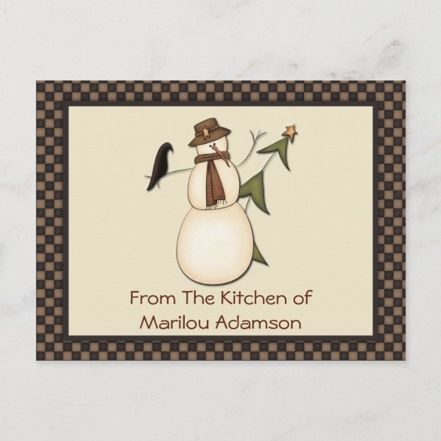 Primitive Snowman and Crow Recipe Cards (Front)