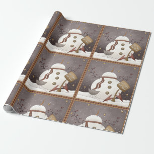 Primitive Snowman and Homespun Wrapping Paper