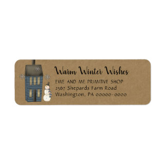 Primitive Snowman and Saltbox House Kraft Label