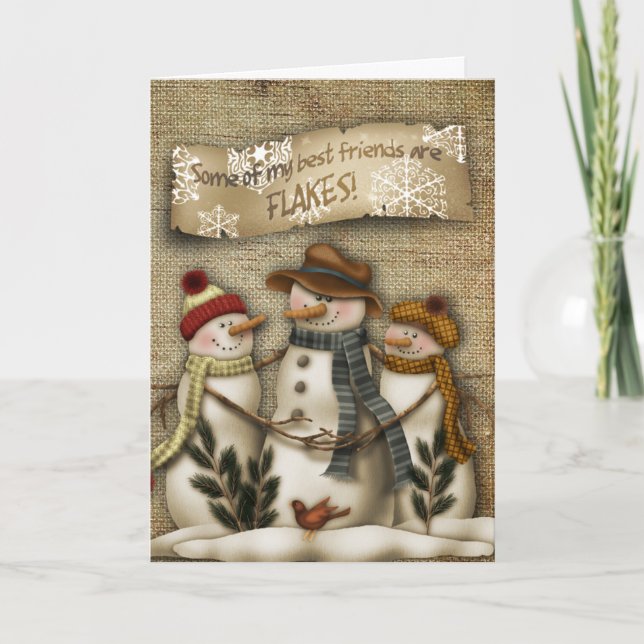 Primitive Snowman Christmas Greeting Card (Front)