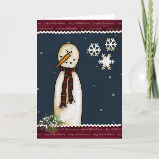 Primitive Snowman Christmas Greeting Card