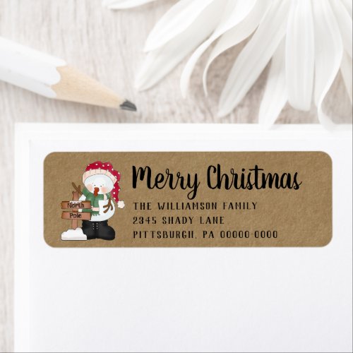 Primitive Snowman Christmas Kraft Return Address Label