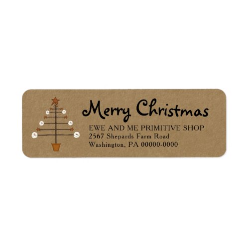 Primitive Snowman Christmas Tree  Return Address Label