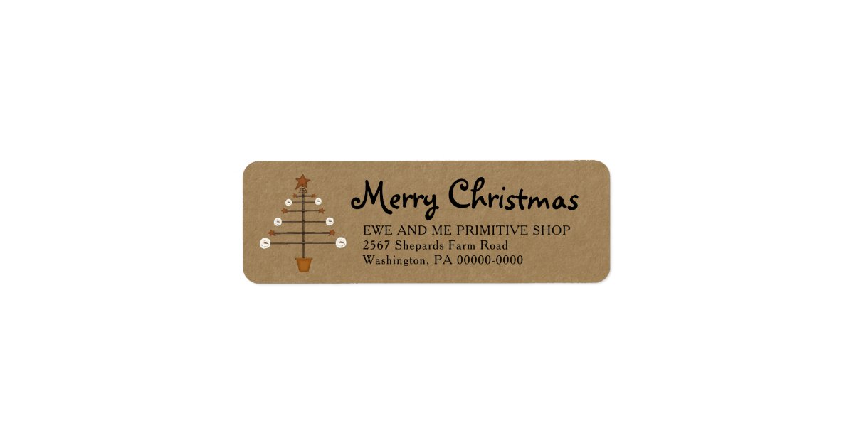 Primitive Snowman Christmas Tree Return Address Label | Zazzle.com