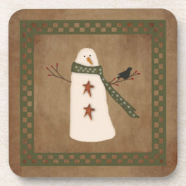 Primitive Snowman Cork Coaster