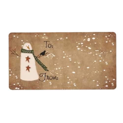 Primitive Snowman Gift Tag Label