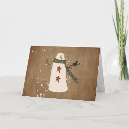 Primitive Snowman Large Font Christmas Card